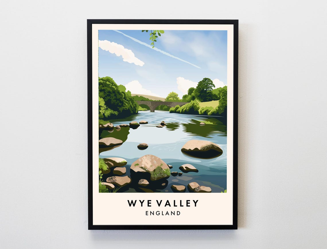 Wye Valley England River Rocks Stone Bridge Countryside Travel Poster