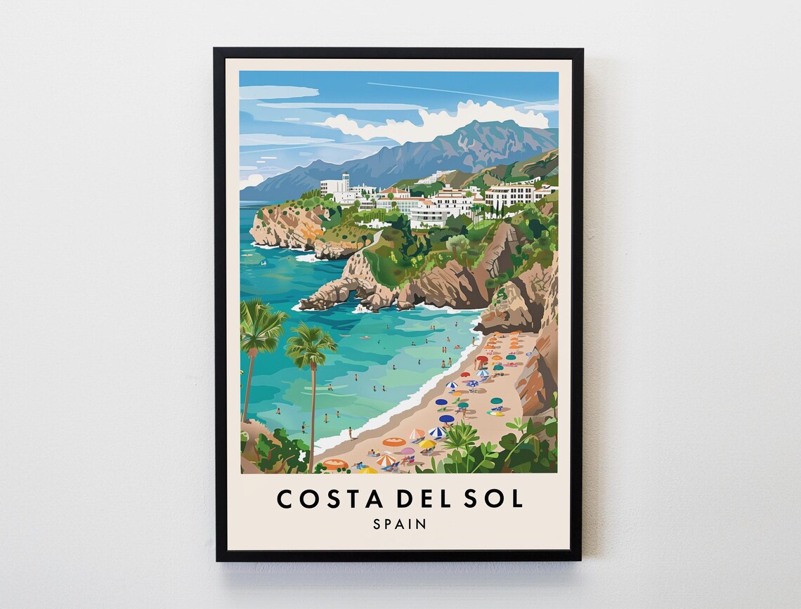 Costa del Sol Spain Turquoise Beach Cove Resort Travel Poster