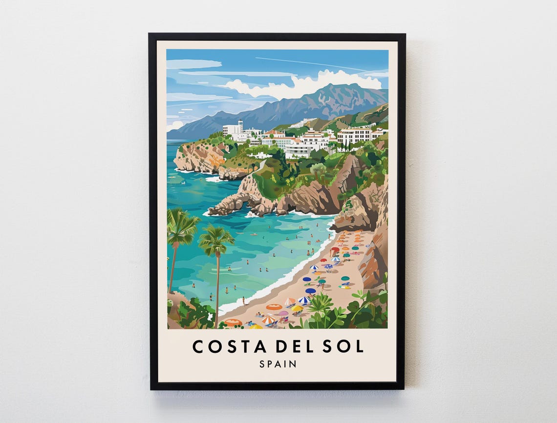 Costa Del Sol Travel Print Wall Art Costa Del Sol Poster Spain Travel Print Travel Lovers Home Decor Wall Art City Travel Poster Gifts