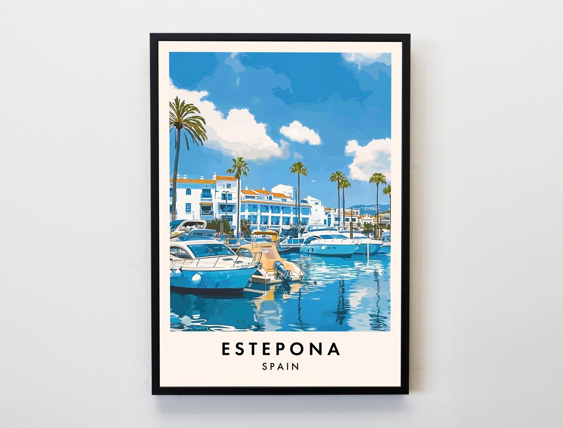Estepona Spain Marina Boats Palm Trees Harbor View Coast Poster