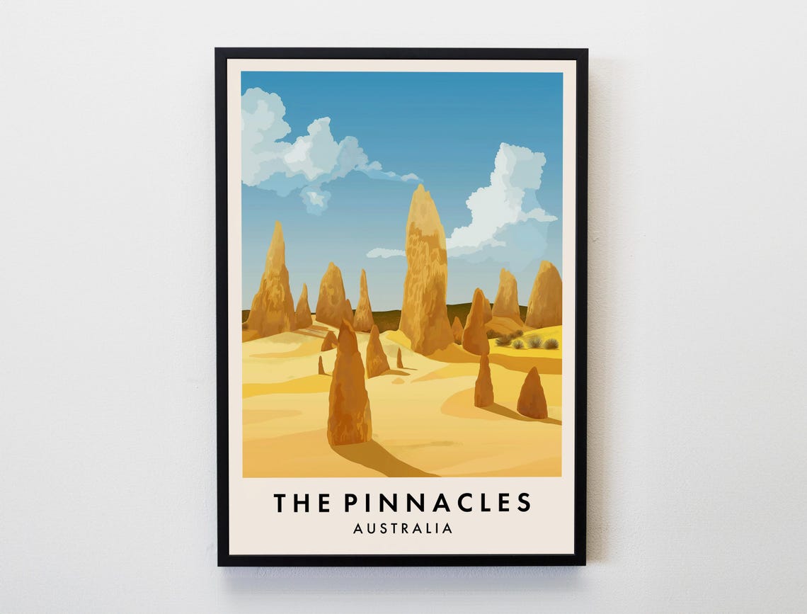 The Pinnacles Australia Desert Limestone Towers Vintage Travel Poster