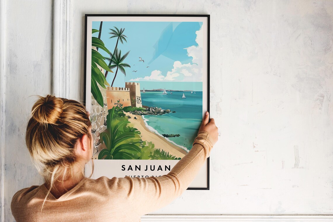 San Juan Puerto Rico Travel Poster With Coastal Fort Beach View - Image 2