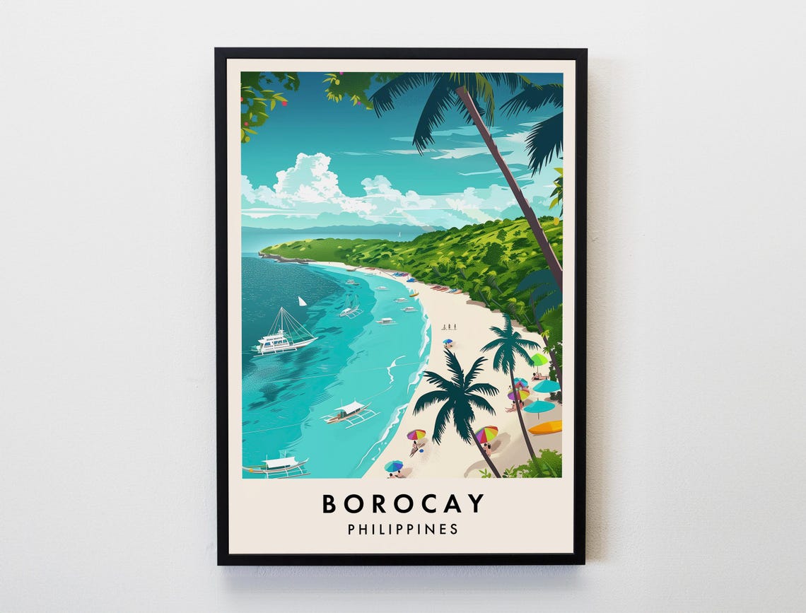 Borocay Philippines White Sand Beach Coastline Travel Poster