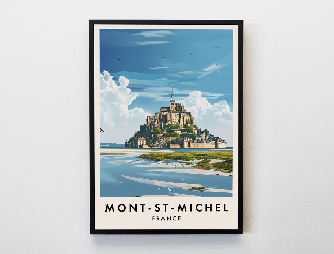 Mont St Michel Travel Print Wall Art Mont St Michel Poster France Travel Print Travel Lovers Home Decor Wall Art City Travel Poster Gifts