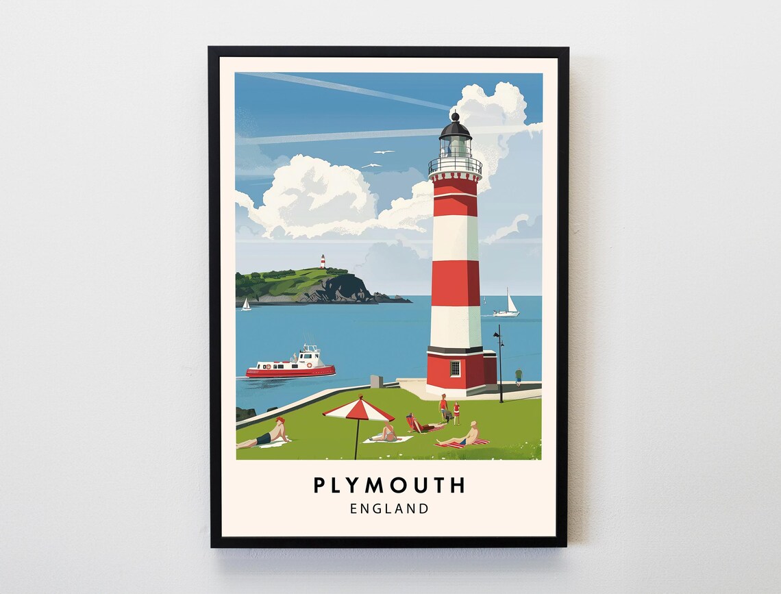 Plymouth Travel Poster, England Coast Lovers Decor