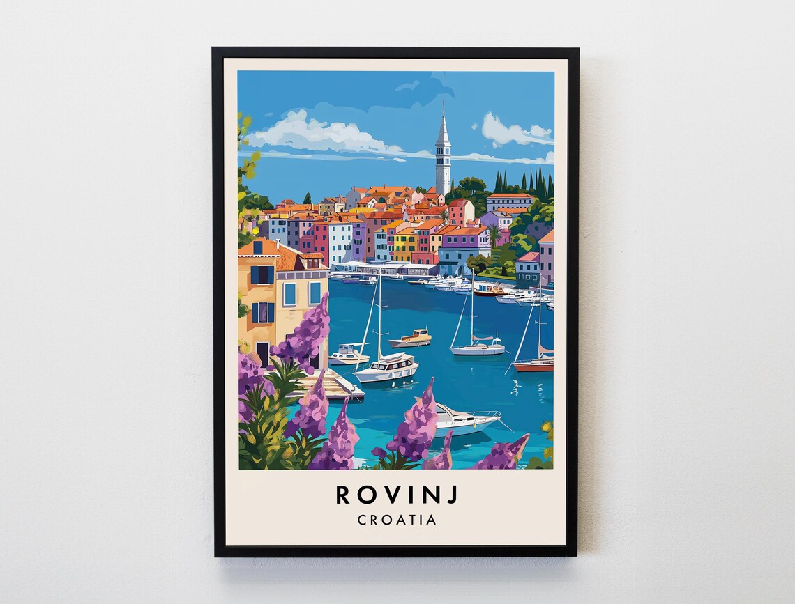 Rovinj Croatia Harbor Sailboats Colorful Old Town Travel Poster