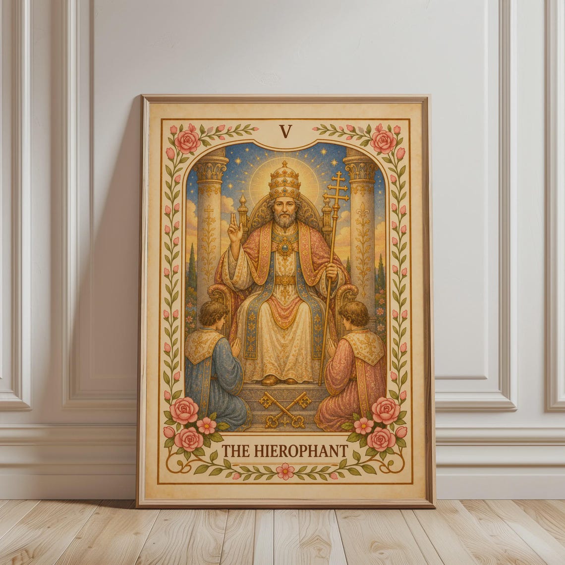 The Hierophant Tarot Card Print Vintage Floral Boho Mystic Decor