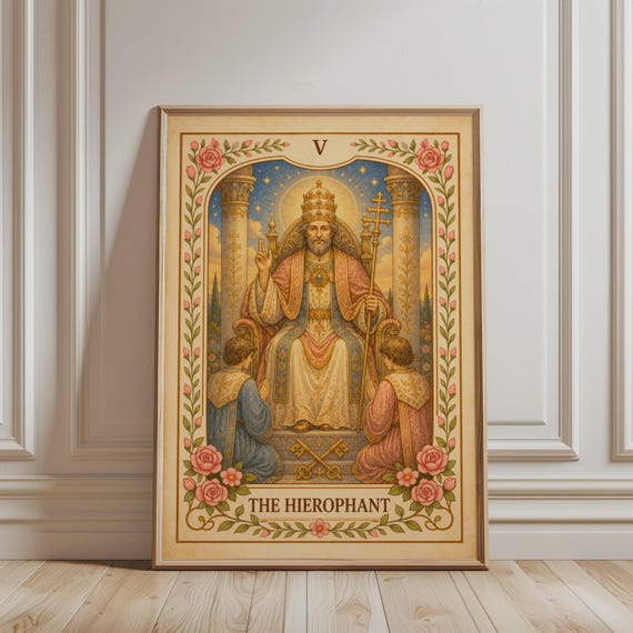 Spiritual Wall Art 5 The Hierophant Tarot Card Print Bohemian Major Arcana Mystic Botanical Vintage Poster Celestial Home Decor