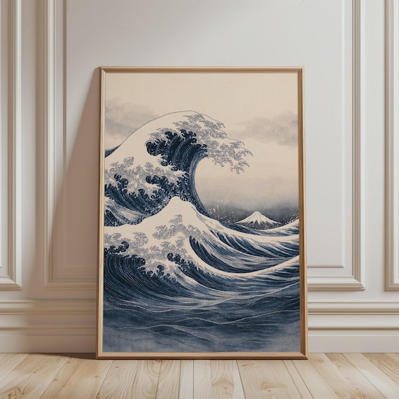 Hokusai Great Wave Inspired Japanese Blue Ocean Waves Art Poster