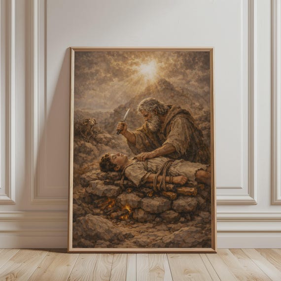 Abraham Sacrifice Isaac Wall Art Old Testament Genesis 22 Biblical Scene Religious Christian Poster For Catholic Home Decor