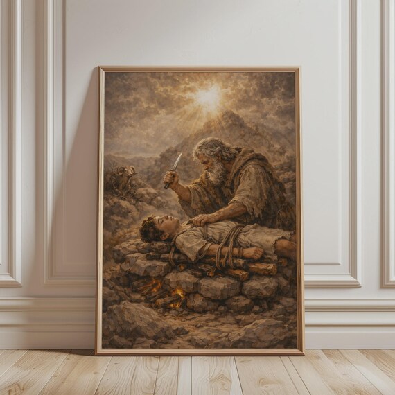 Abraham Sacrificing Isaac On The Altar Genesis 22 Dramatic Biblical Wall Art