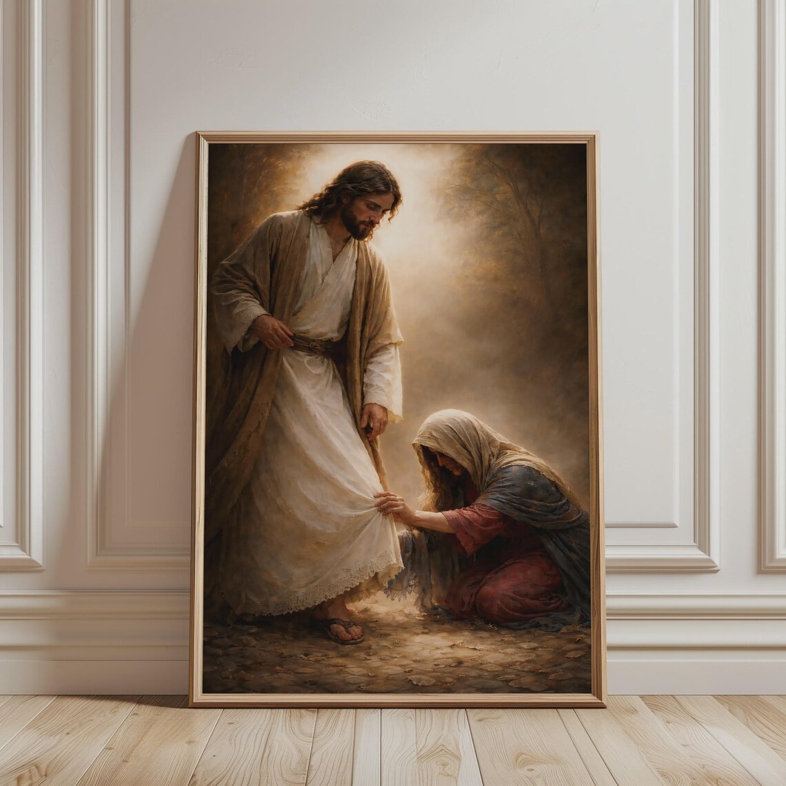 Woman Touching Jesus Hem Poster, Catholic Home Decor