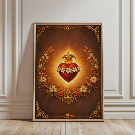 Christian Wall Art Vintage Most Chaste Heart Of Saint Joseph Print Religious Poster For Catholic Home Decor