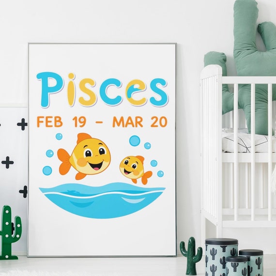 Zodiac Sign Pisces Print For Nursery Or Toddlers Room Print Art Art
