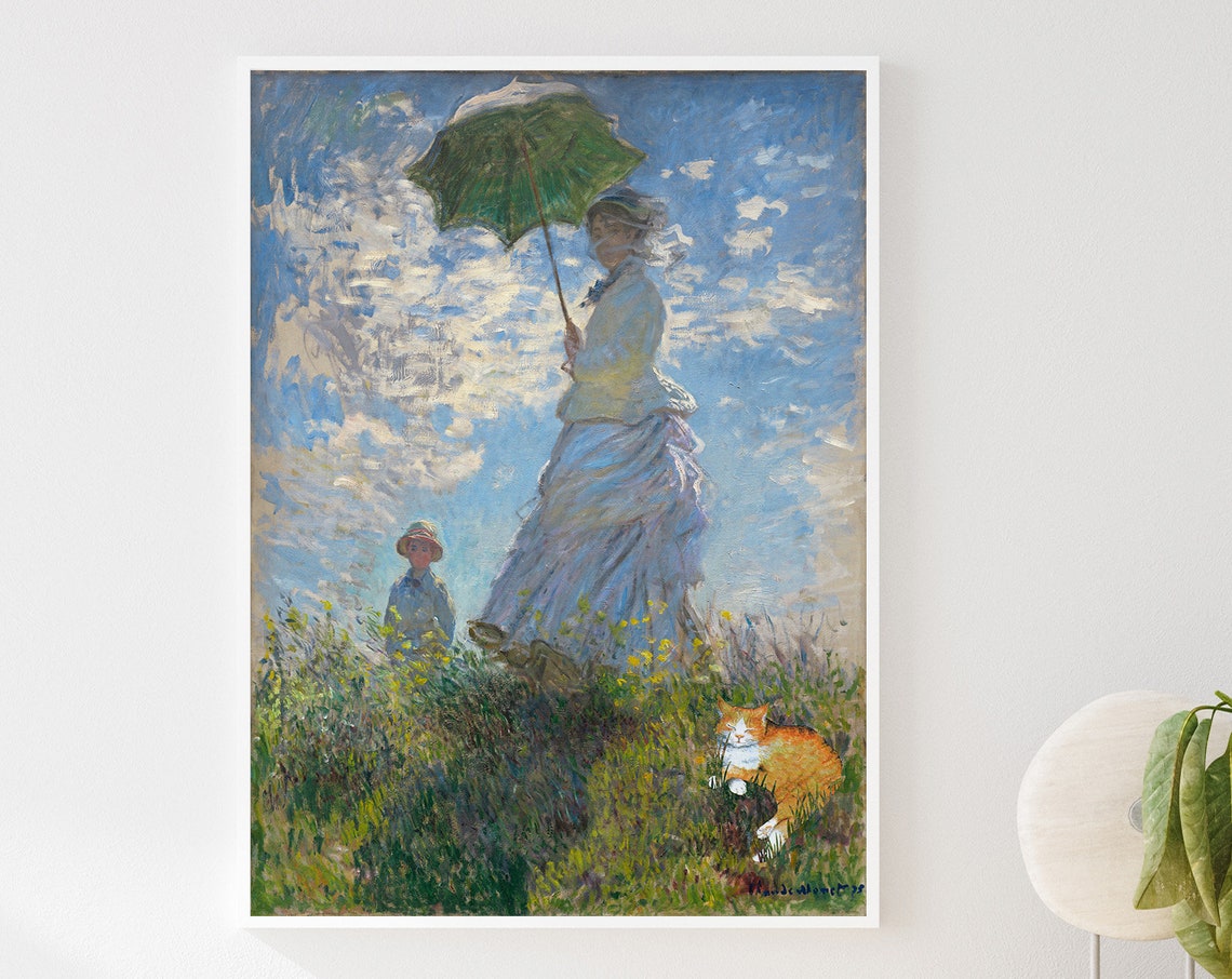 Monet Woman With A Parasol Playful Orange Cat Fun Mashup Poster - Image 3