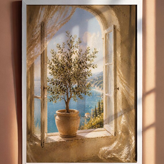 Mediterranean Olive Tree, Coastal Window Art Print