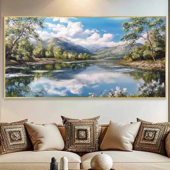 Serenity Landscape Oil Painting Abstract Nature Art Designer Artwork Large Living Room Texture Wall Decor Clear Lake Abstract