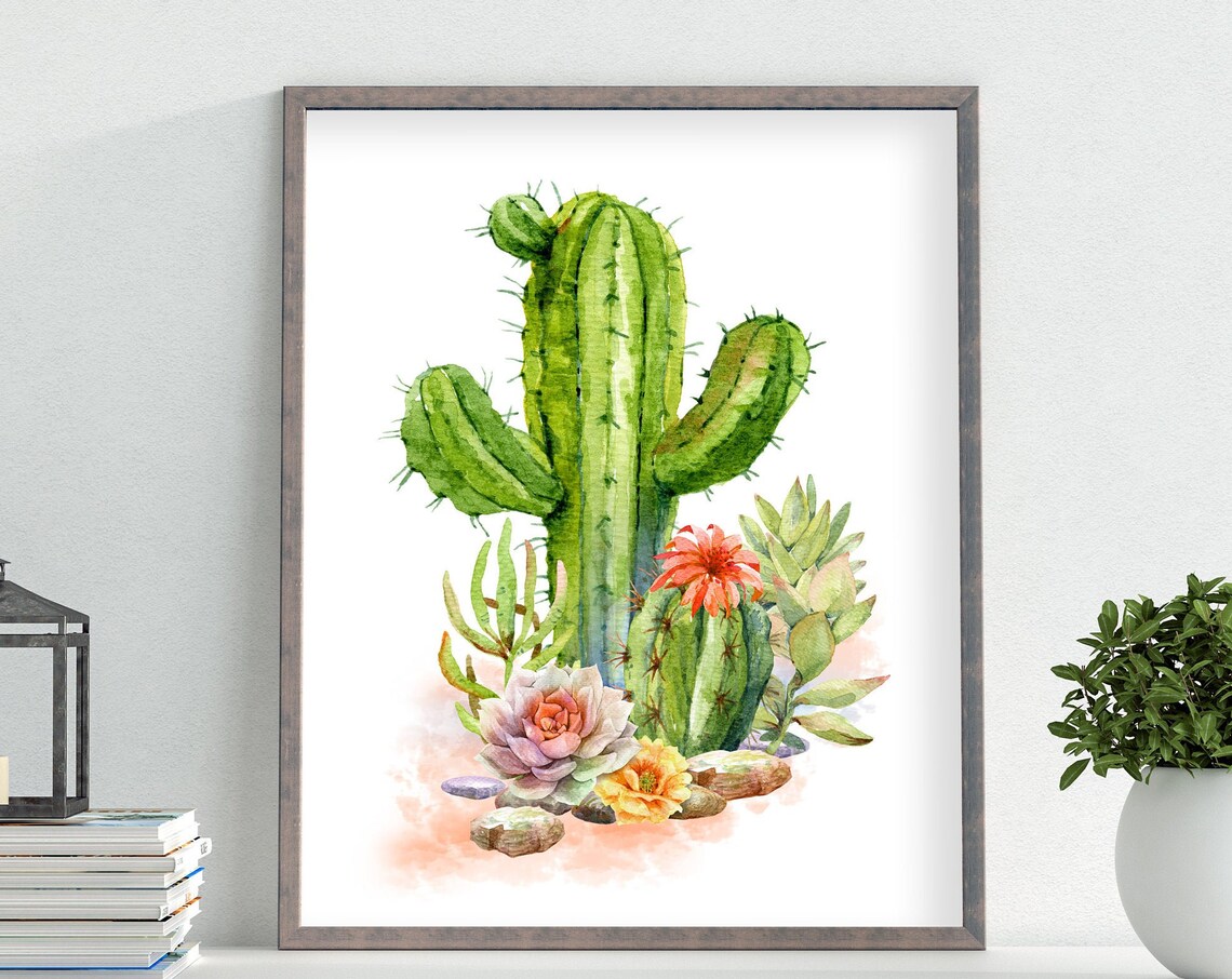 Cactus Succulent Watercolor, Southwestern Decor Art Print