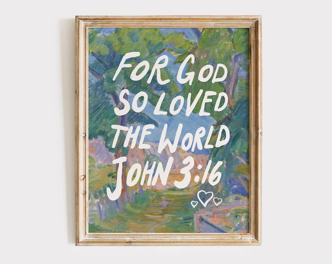 John 3:16 Watercolor Scripture Art Print