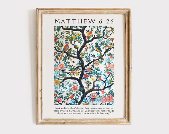 Matthew 6 Look at the Birds of the Air Vintage Art Print