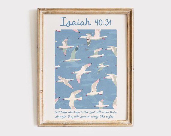 Isaiah 40:31 Renew Your Strength Soaring Seagulls Bible Verse Poster
