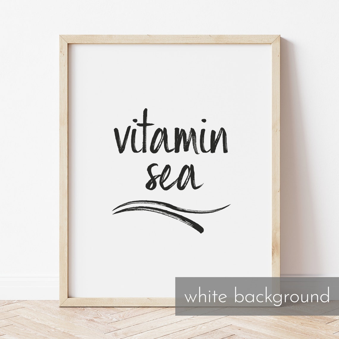 Vitamin Sea Soft Gray Brush Script Seaside Wave Typography Wall Art - Image 3