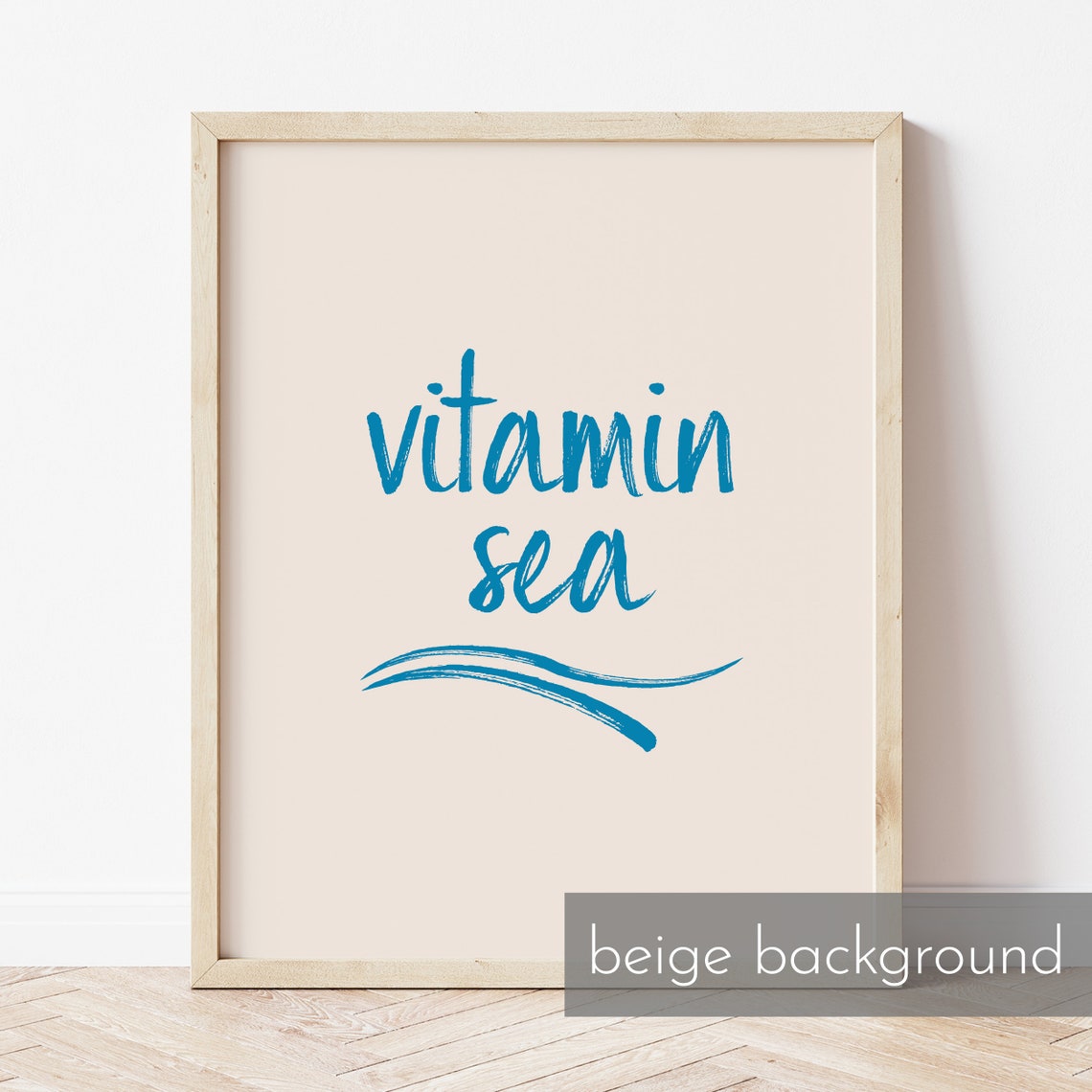 Vitamin Sea Ocean Blue Brush Script Seaside Wave Typography Wall Art - Image 2