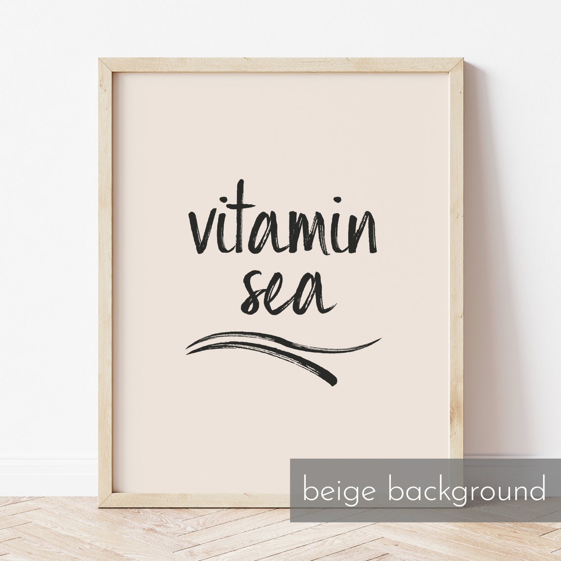 Vitamin Sea Soft Gray Brush Script Seaside Wave Typography Wall Art - Image 2