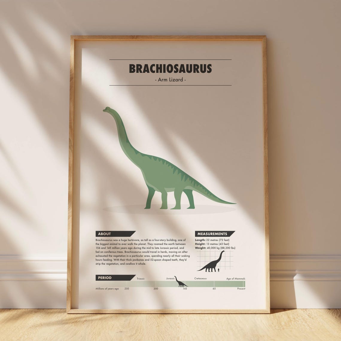Brachiosaurus Fun Facts Educational Illustrated Kids Dinosaur Poster