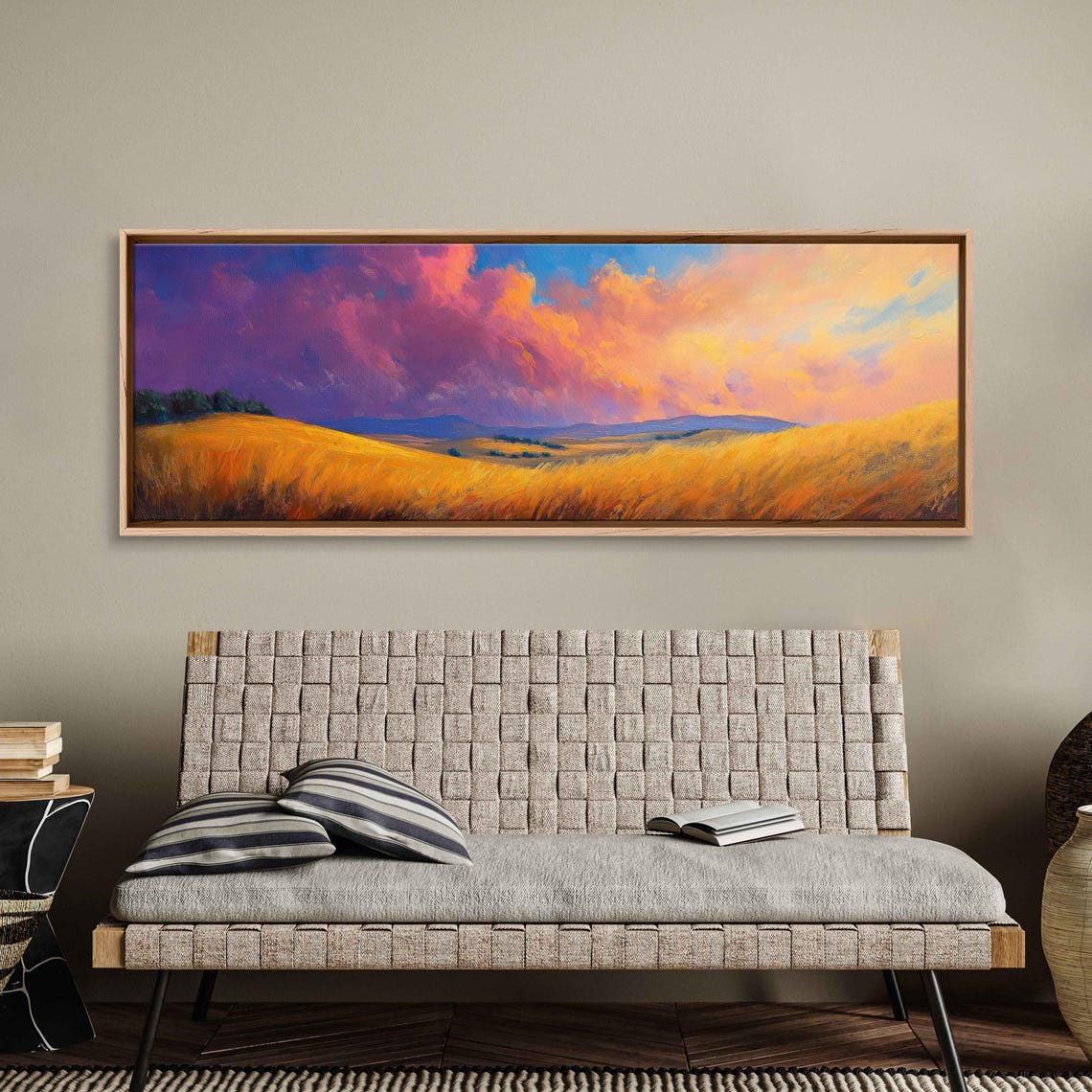 Peaceful Countryside Landscape Wall Art Print Colorful Dusk Sky Golden Fields Tranquility - Image 3