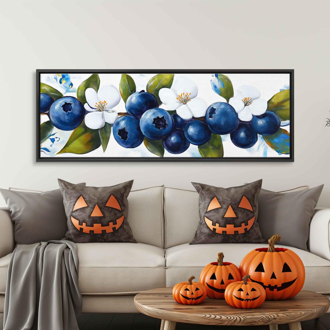 Deep Blue Blueberries And White Blossoms Botanical Art Print - Image 3