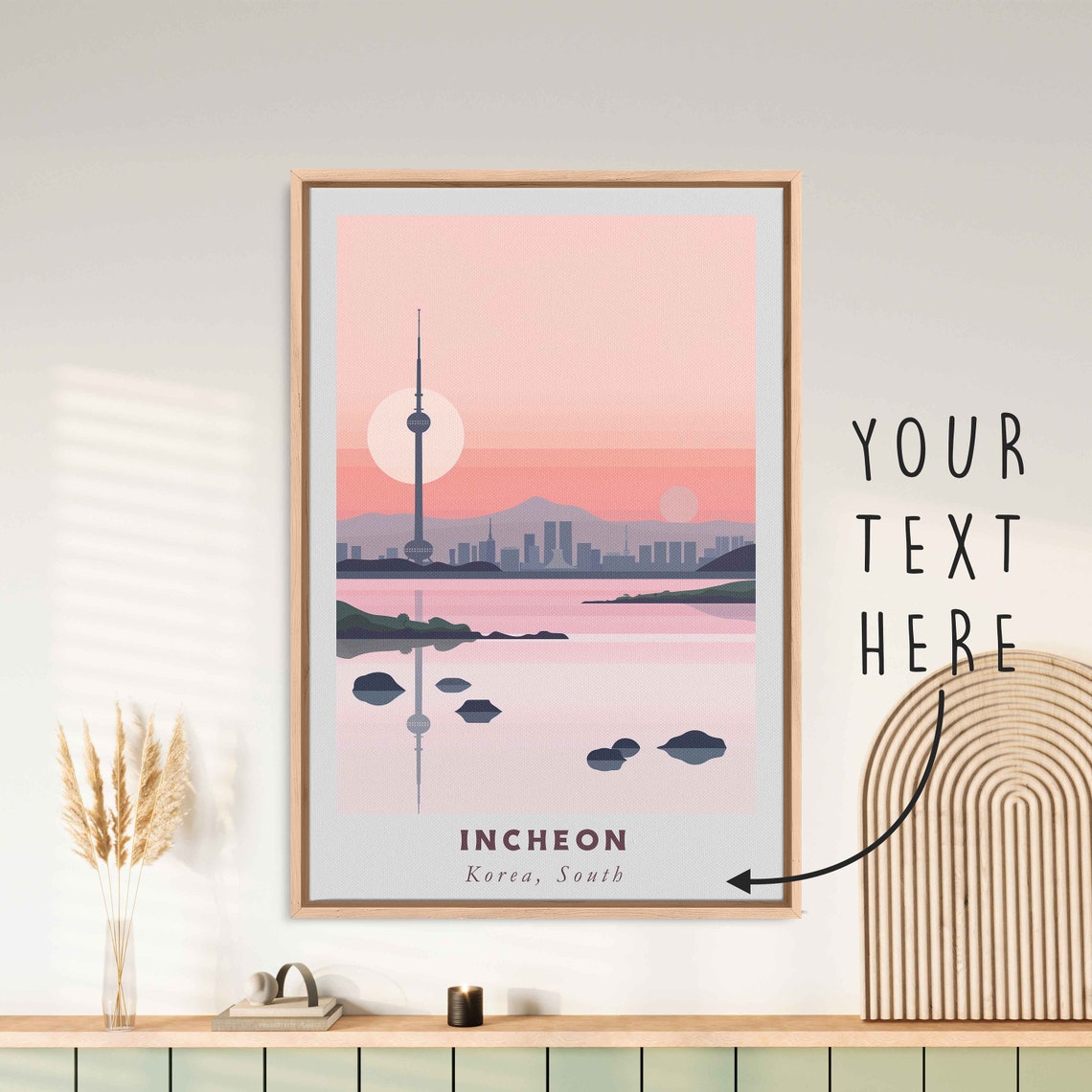 Incheon South Korea Harbor Tower Pink Sunset Reflection Poster