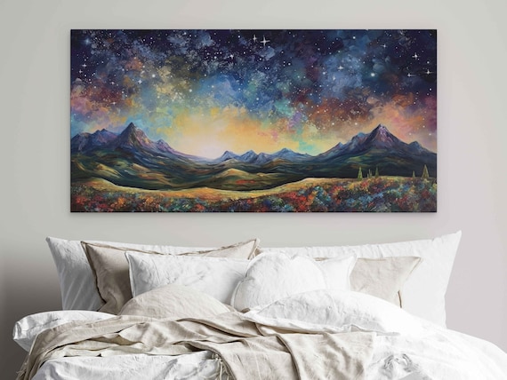 Van Gogh-Inspired Starry Night Mountain Landscape Art Print