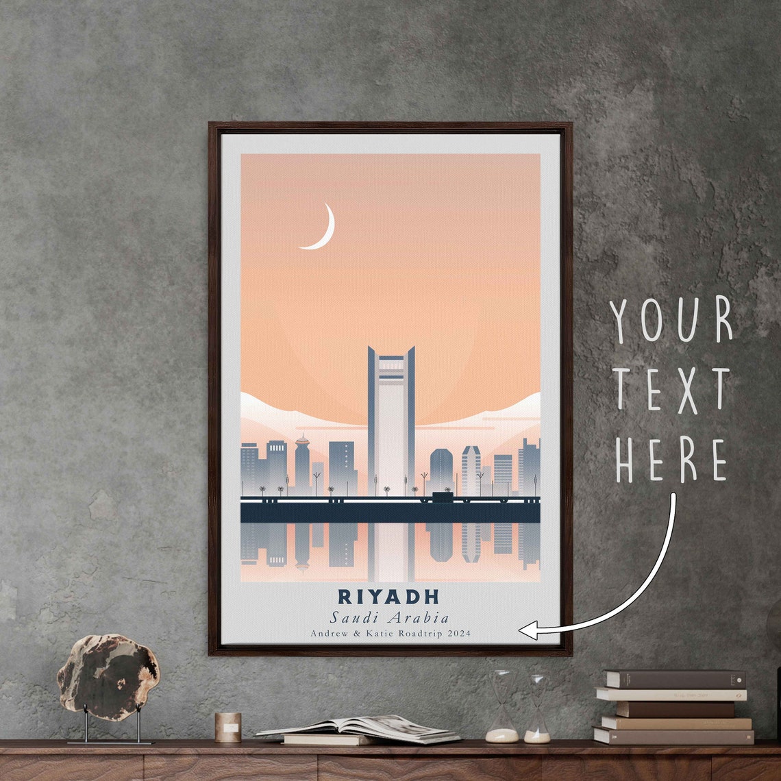 Riyadh Saudi Arabia Kingdom Tower Skyline Crescent Moon Travel Poster - Image 3