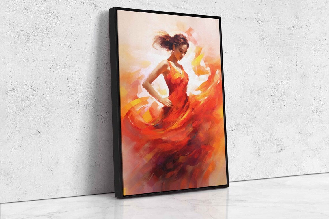 Flamenco Dancer Red Dress Swirling Abstract Oil Painting Art Print - Image 4