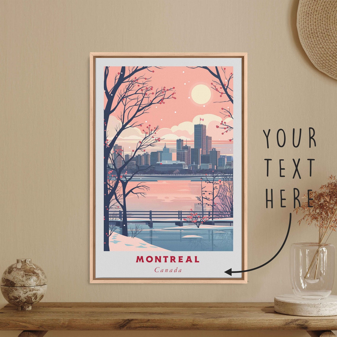Montreal Canada Winter Skyline River Sunset Snow Scene Poster