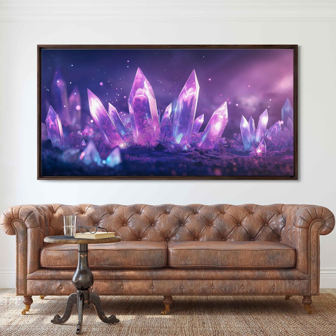 Glowing Amethyst Crystals In Forest Purple Starry Night Fantasy Art Print