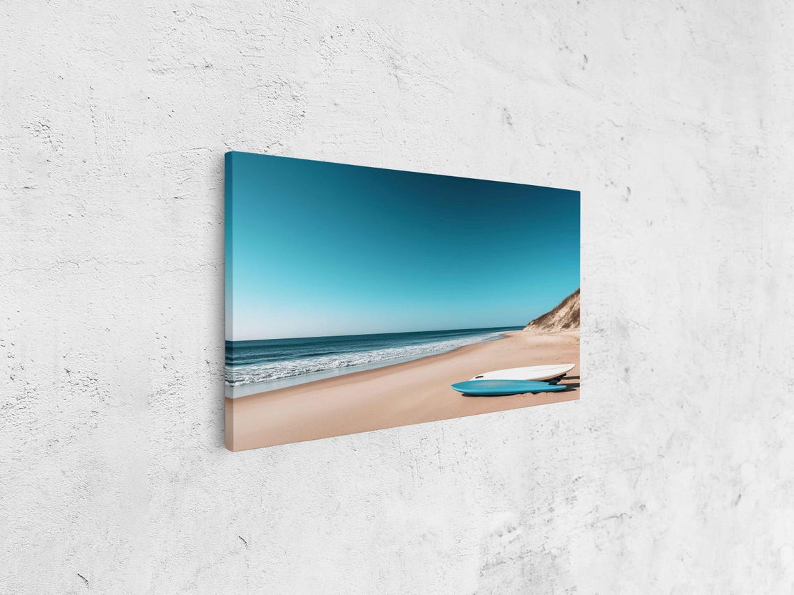 Surfboards Resting On Sandy Beach Wall Art Print Beach Life Tropical Island Gift For Surfer Ready To Hang - Image 4