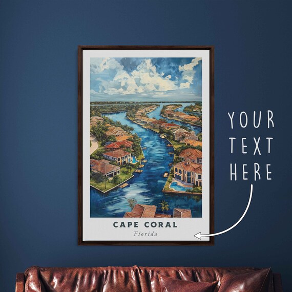Cape Coral Florida Acrylic Painting Travel Art Framed Wall Art Framed Fine Art Poster Paper Print Travel Home Decor