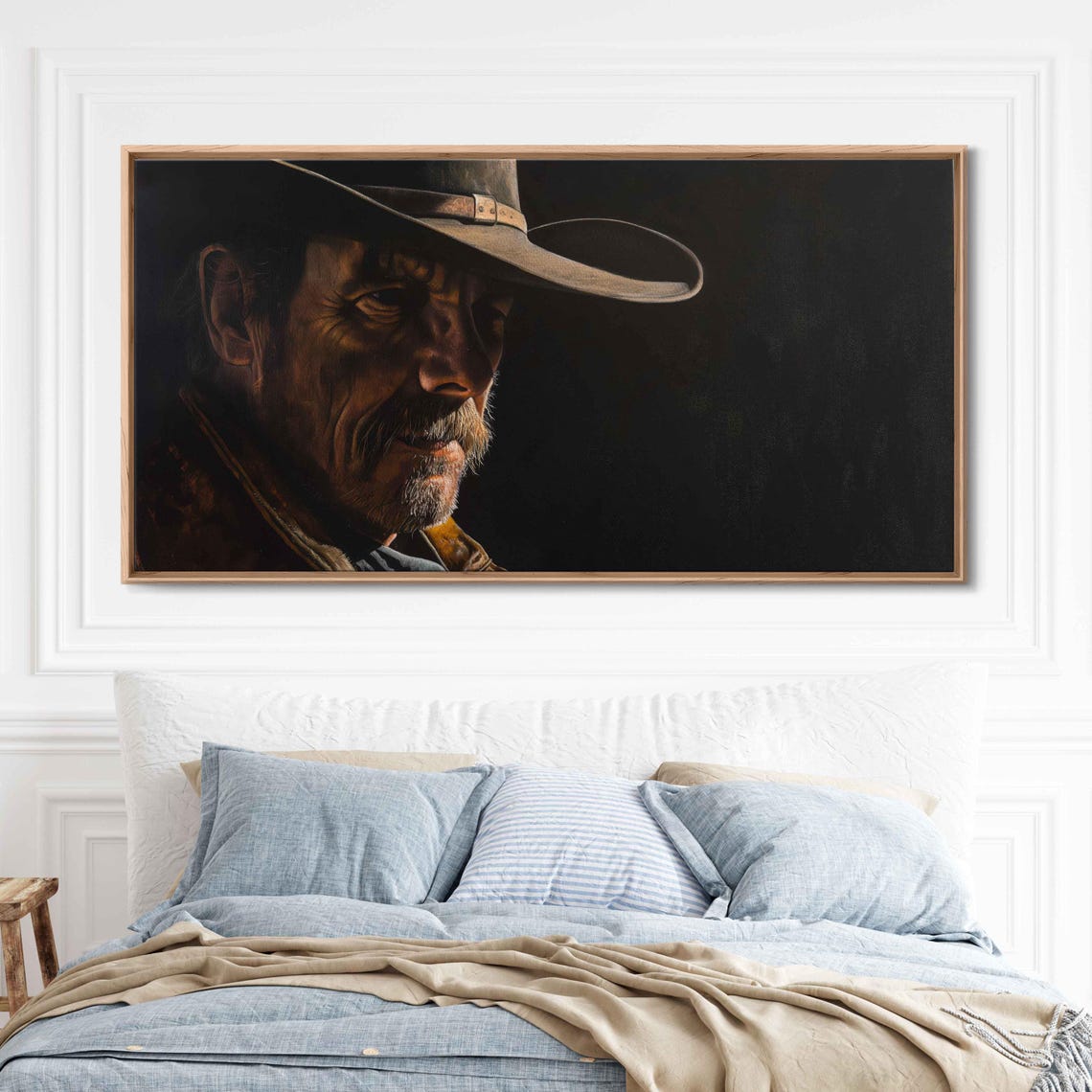 Dark Cowboy Portrait Half In Shadow Moody Western Wall Poster