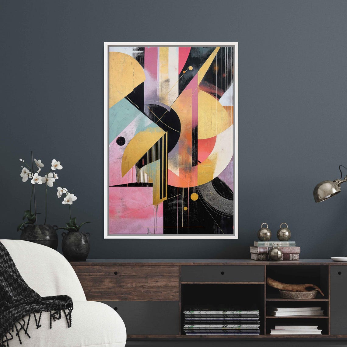Geometric Graffiti Art Deco Wall Art Print Luxury Design With Gold Accents