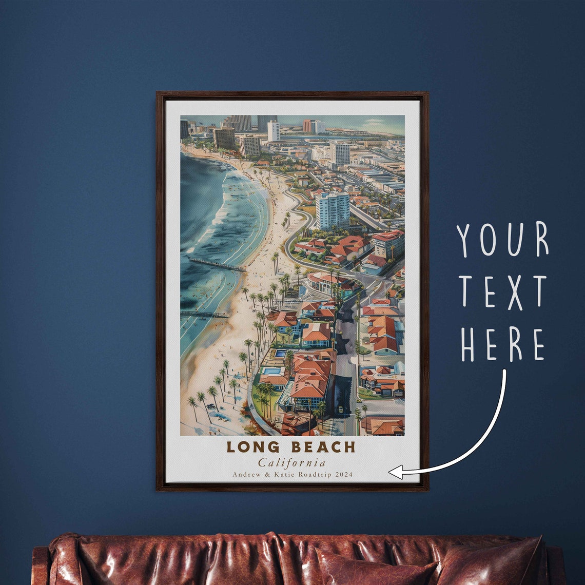 Long Beach California Sandy Beach Coastline Aerial Travel Poster - Image 3