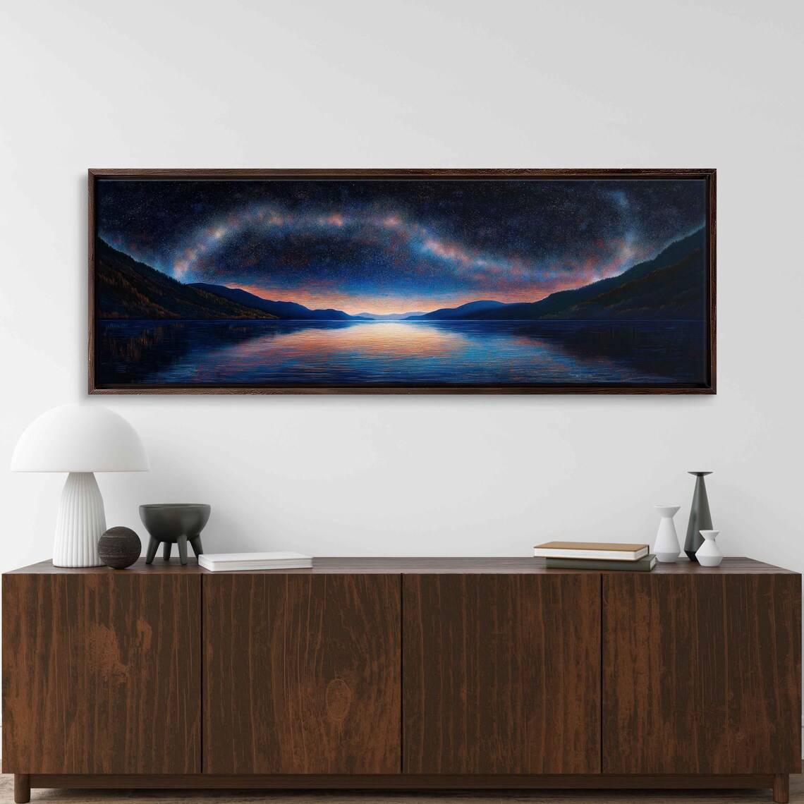 Starry Night Sky Over Tranquil Lake Art Print