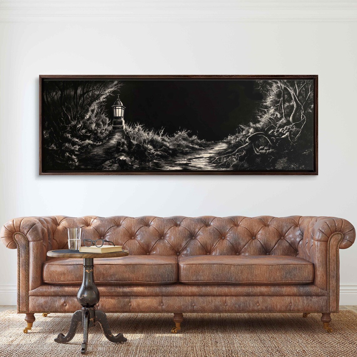 Gothic Lantern Lighting Creepy Trail Through Twisted Trees Night Poster - Image 3