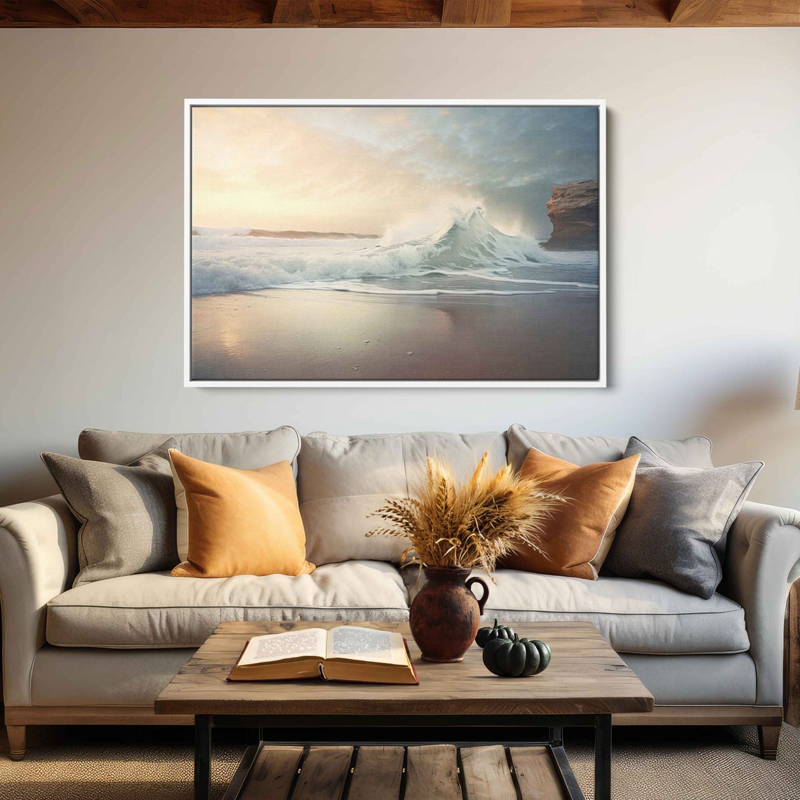 Crashing Ocean Wave Over Wet Sand At Dawn Minimalist Photo Print - Image 2