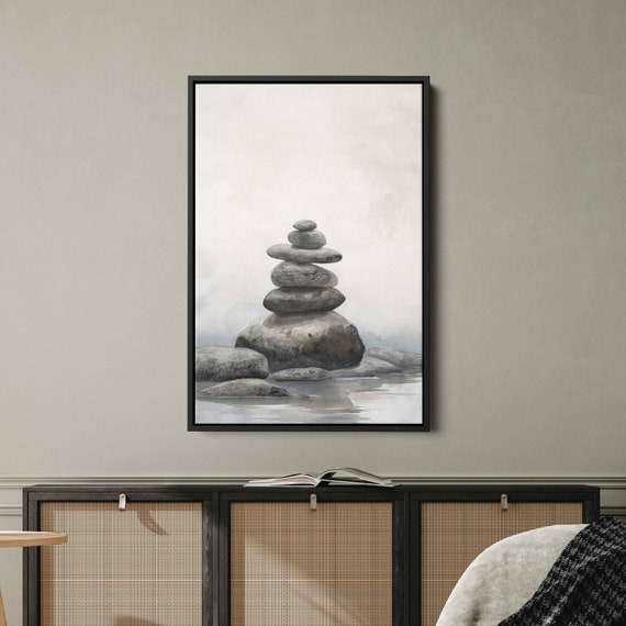 Japanese Zen Garden Watercolor Painting Stepping Stones Minimalist Wall Art Print Japanese Art