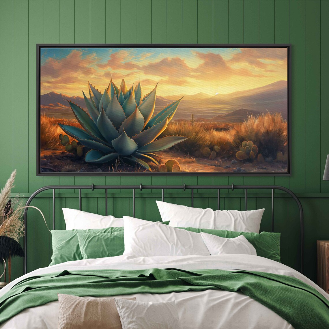 Agave Plant Desert Landscape Oil Painting Art Print - Image 3