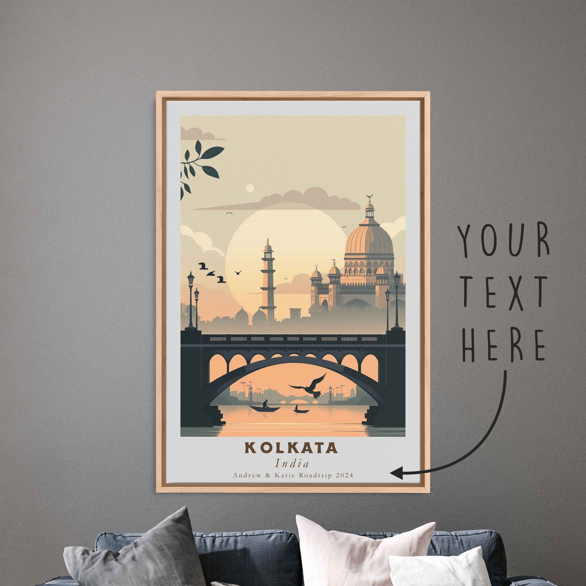Kolkata India Howrah Bridge River Sunset Minimalist Travel Poster - Image 3