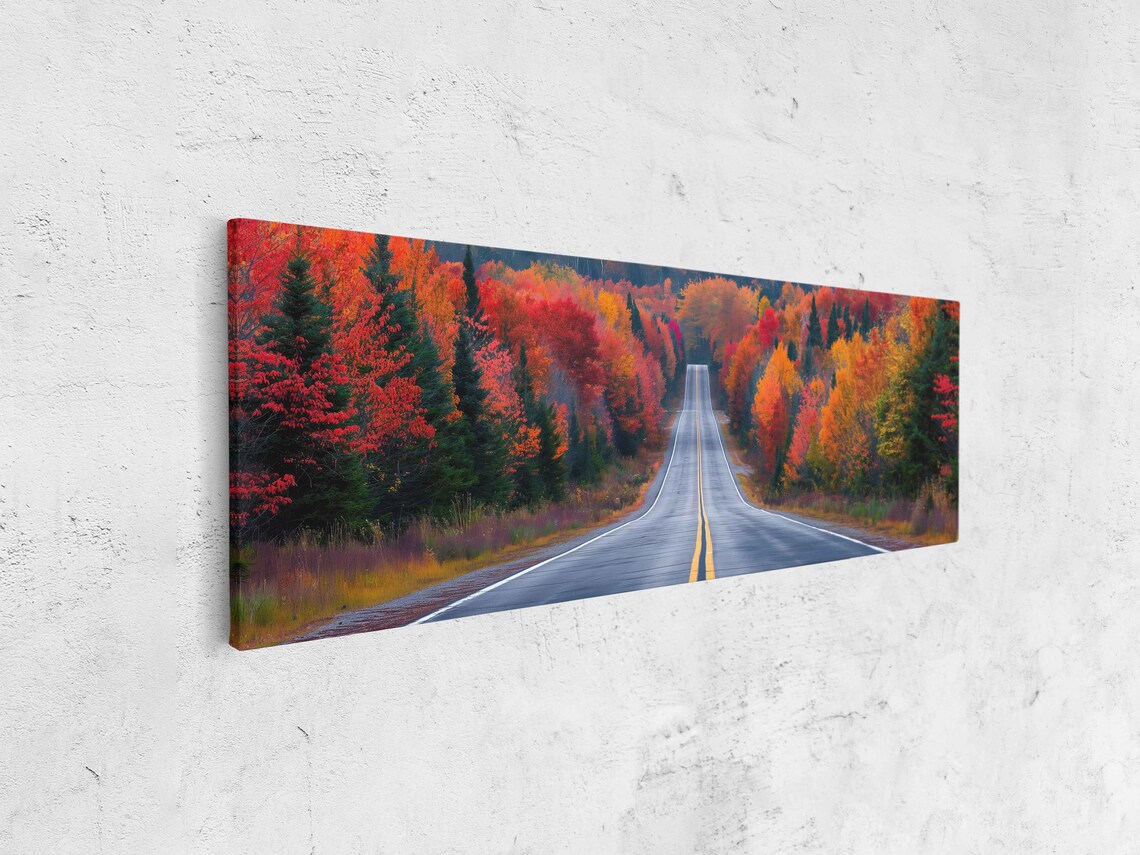 Straight Empty Road Into Fiery Autumn Forest Fall Photo Wall Art - Image 4