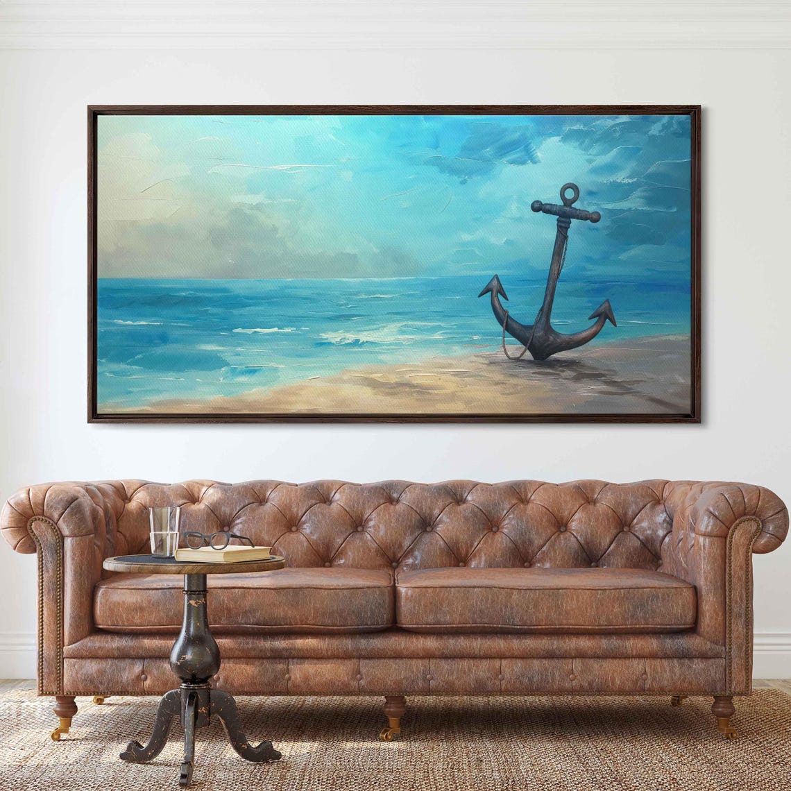 Vintage Anchor On Sandy Shore With Turquoise Ocean Waves Beach Poster - Image 3